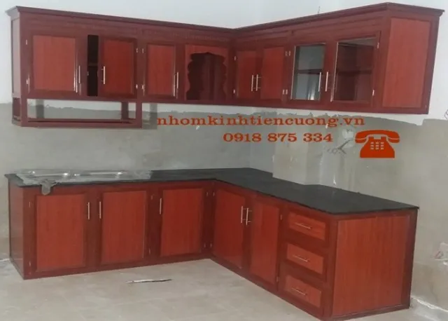 Tủ Bếp Nhôm Giả Gỗ