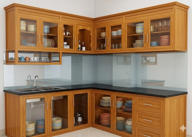 Tủ Bếp Nhôm Giả Gỗ