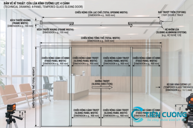 Kích thước cửa kính cường lực