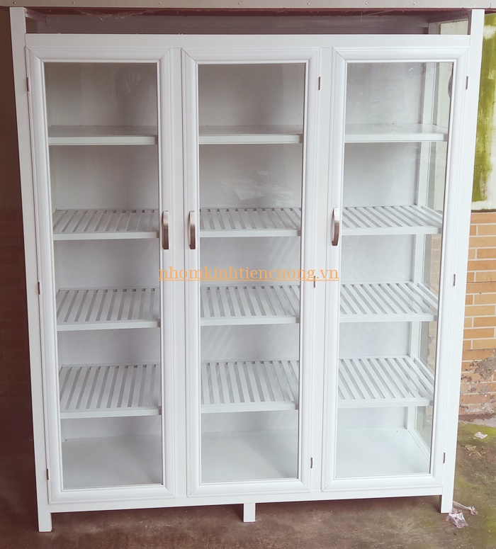 tủ chén nhôm kính đứng nhiều ngăn tiện dụng