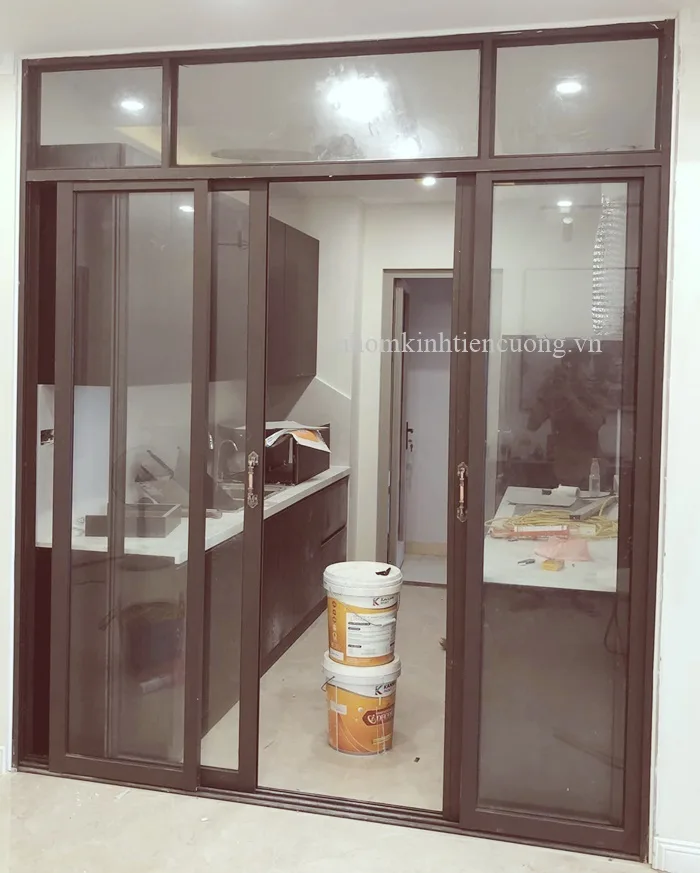 Cửa trượt khung nhôm màu sơn đồng bộ Cửa lùa nhôm kính sơn tĩnh điện tiết kiệm diện tích