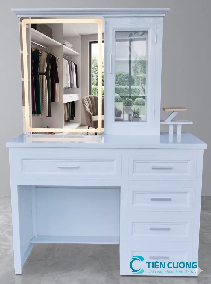 Mẫu Bàn Trang Điểm Nhôm Kính Đẹp, Giá Rẻ TP.HCM - Tiến Cường - hình ảnh thực tế Bàn trang điểm nhôm kính cao cấp