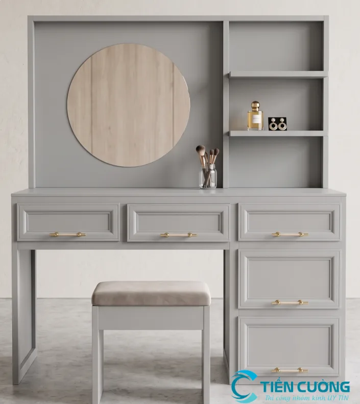 Mẫu Bàn Trang Điểm Nhôm Kính Đẹp, Giá Rẻ TP.HCM - Tiến Cường - hình ảnh thực tế Bàn trang điểm nhôm kính màu xám