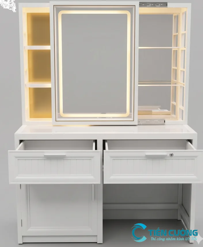 Mẫu Bàn Trang Điểm Nhôm Kính Đẹp, Giá Rẻ TP.HCM - Tiến Cường - hình ảnh thực tế Bàn trang điểm nhôm kính hiện đại