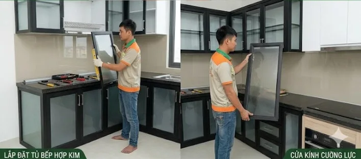 Tủ bếp nhôm kính chữ I nhỏ gọn Tủ bếp nhôm kính chữ I nhỏ gọn cho nhà nhỏ
