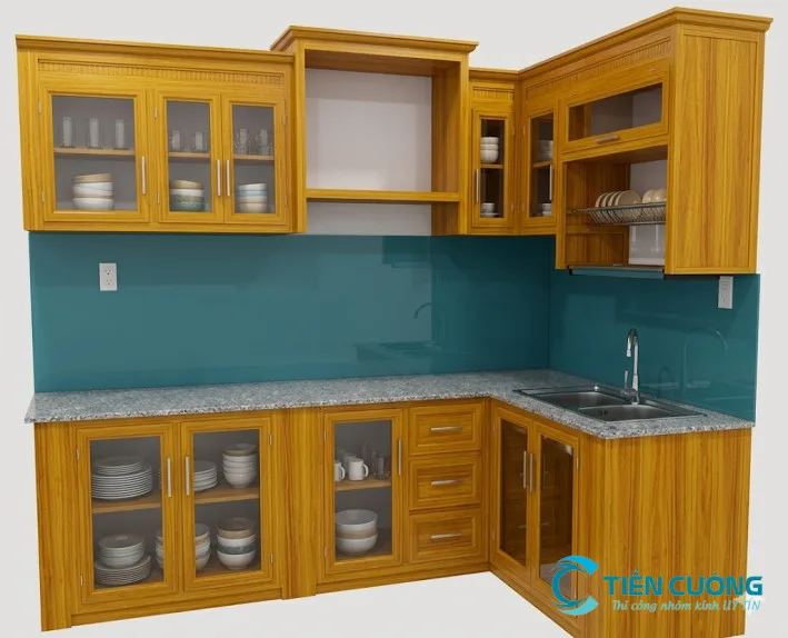 Tủ bếp nhôm kính cho chung cư Tủ bếp nhôm kính cho chung cư thiết kế gọn đẹp