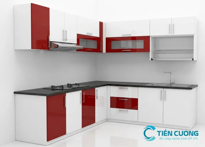 Tủ bếp nhôm kính TP.HCM màu trắng Tủ bếp nhôm kính tại TP.HCM thiết kế hiện đại màu trắng