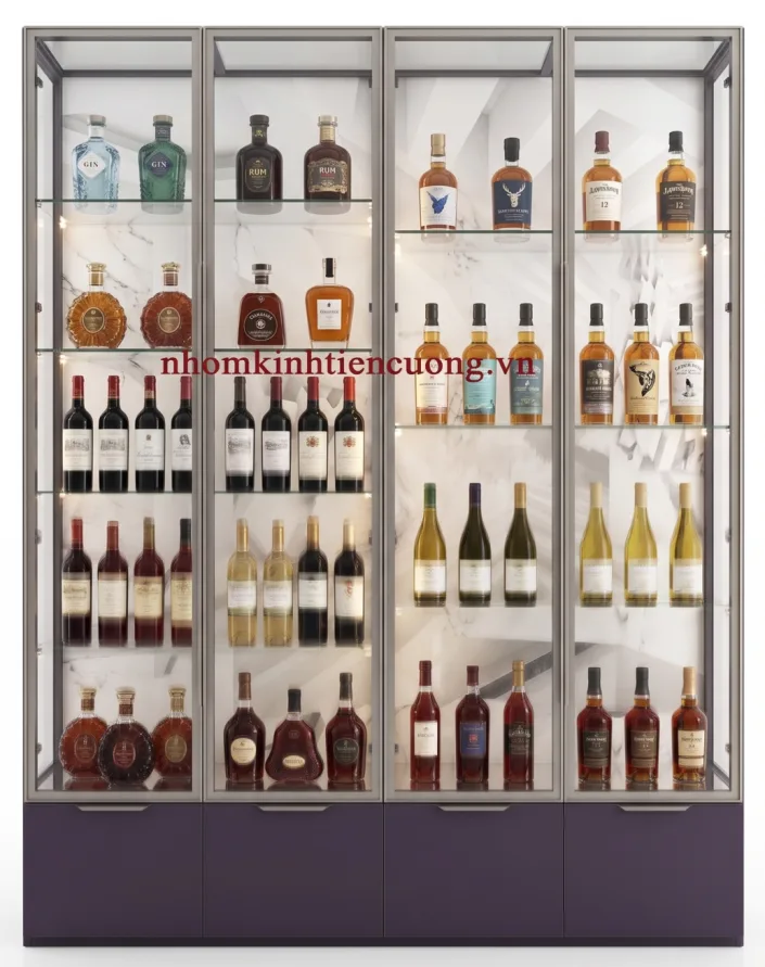 Tủ rượu nhôm kính đẹp tại TP.HCM – Mẫu và báo giá - hình ảnh thực tế Tủ rượu nhôm kính hiện đại cho phòng khách