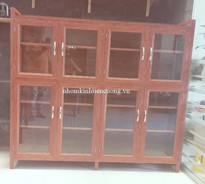 phương án tủ chén nhôm kính nhiều khoang Tủ chén bát nhôm kính nhiều khoang theo nhu cầu gia đình