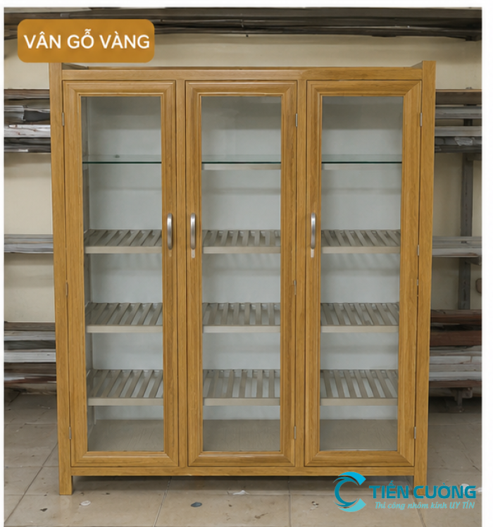 Mẫu tủ nhôm kính đựng chén bát nhiều ngăn tiện dụng