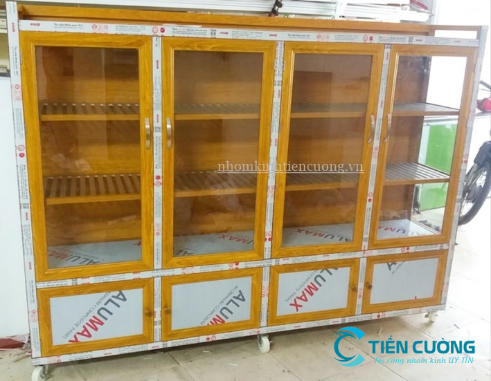 Mẫu tủ nhôm kính đựng chén bát đẹp hiện đại