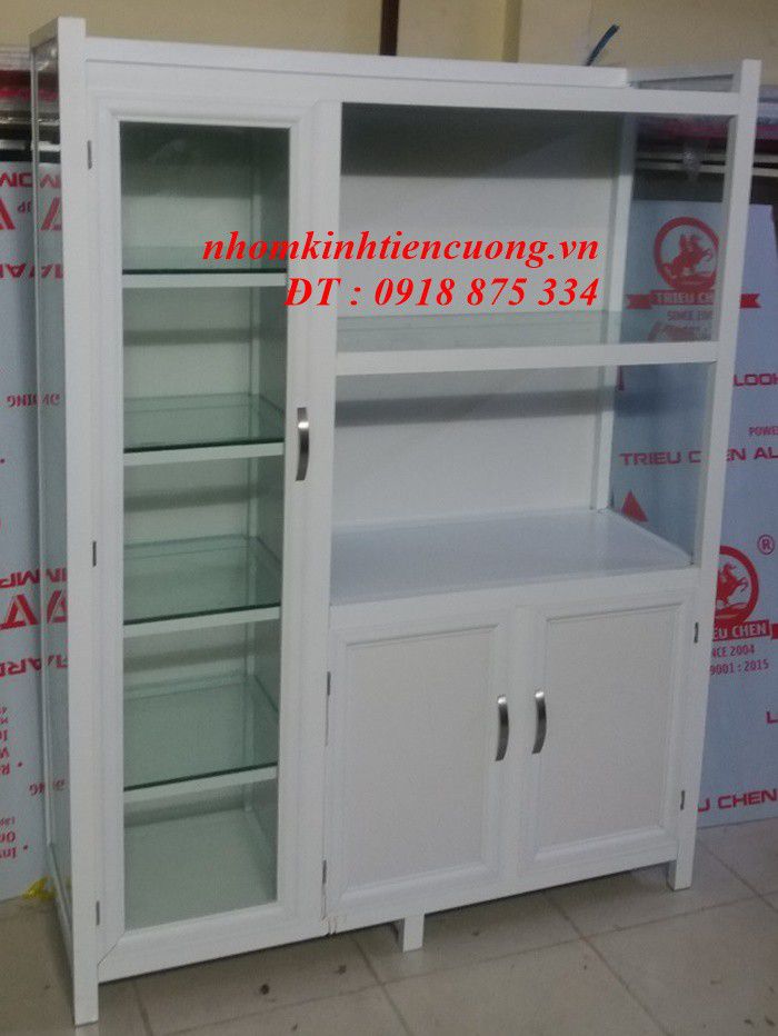 Tủ đựng chén bát bằng nhôm kính