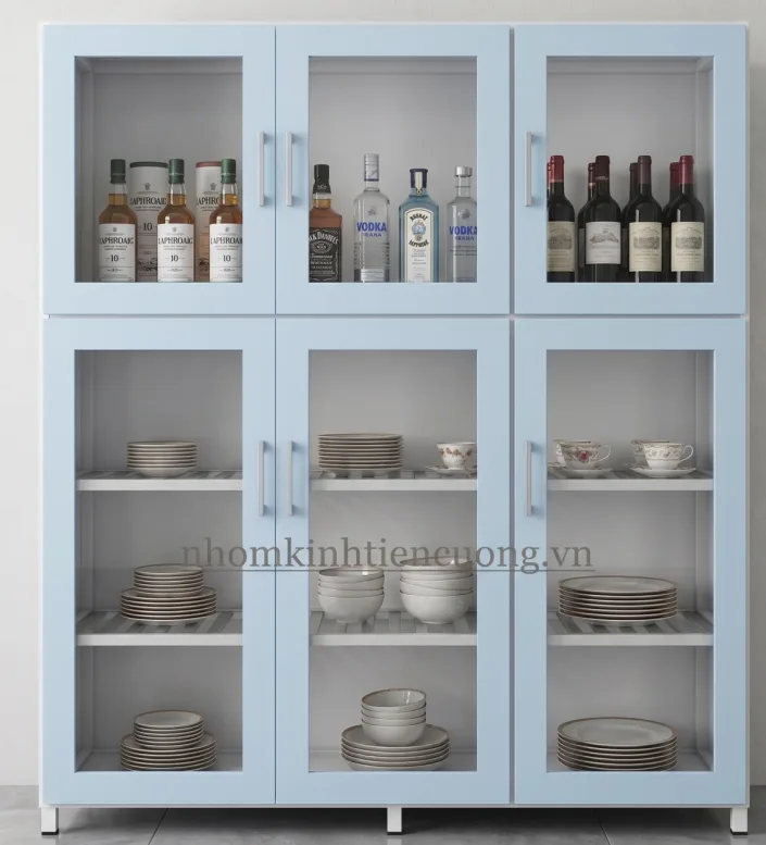 Kinh Nghiệm Chọn Tủ Chén Nhôm Kính Đẹp Bền Cho Không Gian Bếp - hình ảnh thực tế Kính cường lực an toàn cho tủ chén nhôm kính
