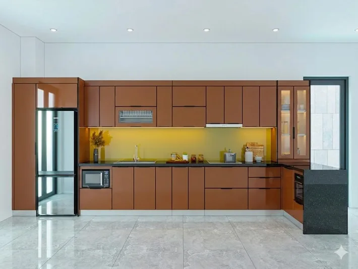 Cách Chọn Kính Màu Ốp Bếp Hợp Mệnh Gia Chủ Chuẩn Phong Thủy - hình ảnh thực tế Kính màu ốp bếp xanh ngọc đẹp hợp mệnh Mộc