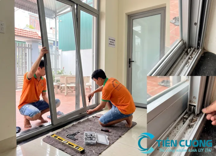Sửa Cửa Nhôm Kính TP.HCM – Xử Lý Xệ Cánh, Kẹt Ray, Hư Khóa Nhanh - hình ảnh thực tế Sửa cửa nhôm kính bị xệ đóng mở khó