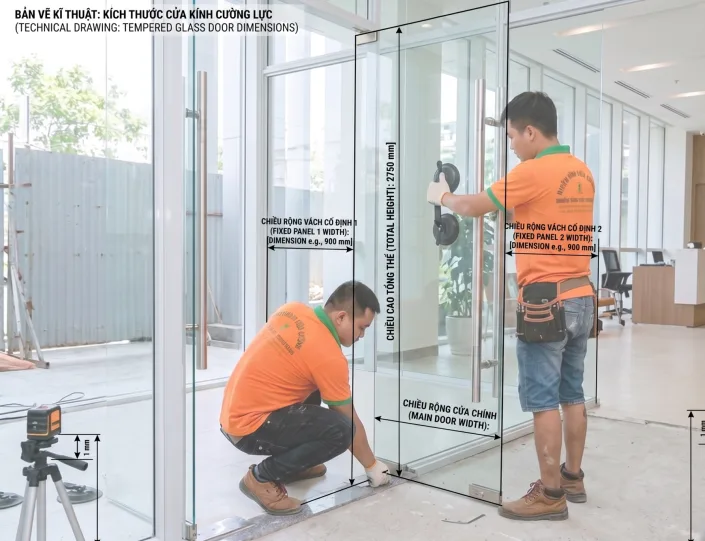 Cửa kính mở quay cần đo đúng khe hở và hướng mở Thiết kế cửa kính mở quay cần chừa khe hở kỹ thuật