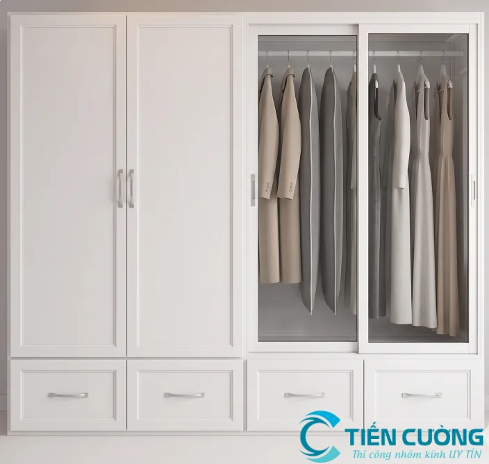 Báo Giá Tủ Quần Áo Nhôm Kính Đẹp, Hiện Đại, Thi Công Theo Yêu Cầu - hình ảnh thực tế Tủ quần áo nhôm kính cửa lùa đẹp hiện đại cho phòng ngủ
