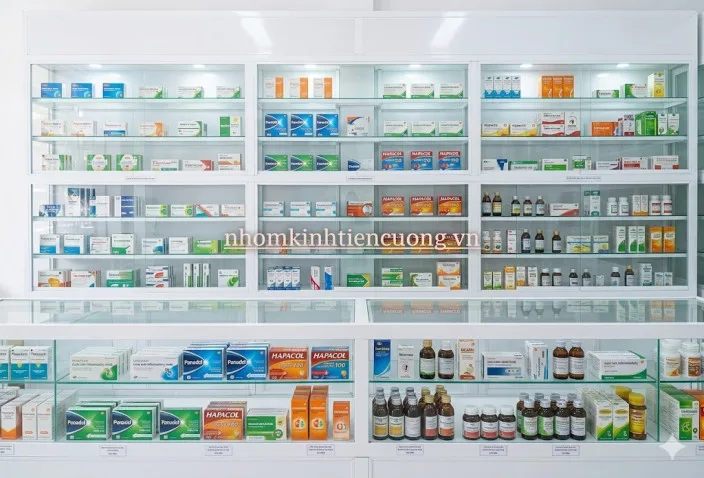 Tủ thuốc màu sáng Tủ thuốc nhôm kính màu sáng cho cửa hàng