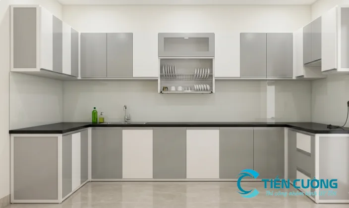 Tủ kệ bếp nhôm kính: cách bố trí tủ treo, kệ bếp và lưu trữ - hình ảnh thực tế Tủ bếp nhôm kính cánh kính cho căn hộ hiện đại