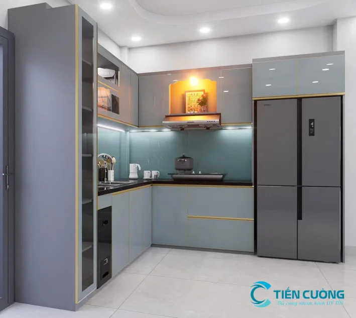 Báo Giá Tủ Bếp Nhôm Kính Thực Tế hiện nay – Mẫu Đẹp, Bền, Hiện Đại - hình ảnh thực tế Mẫu tủ bếp nhôm kính hiện đại sang trọng mới nhất