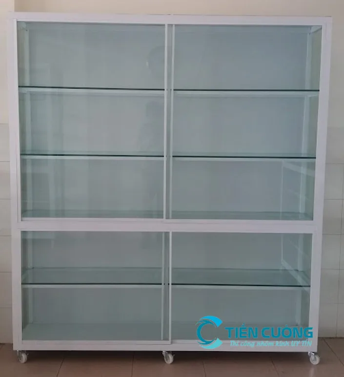 Tủ Nhôm Kính Bán Hàng Đẹp, Bền, Thiết Kế Theo Yêu Cầu - hình ảnh thực tế Tủ nhôm kính nhiều ngăn trưng bày