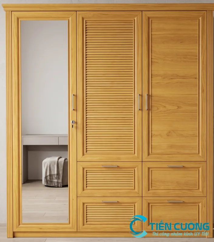 Báo Giá Tủ Quần Áo Nhôm Kính Đẹp, Hiện Đại, Thi Công Theo Yêu Cầu - hình ảnh thực tế Tủ quần áo nhôm kính vân gỗ sang trọng chống ẩm mốc