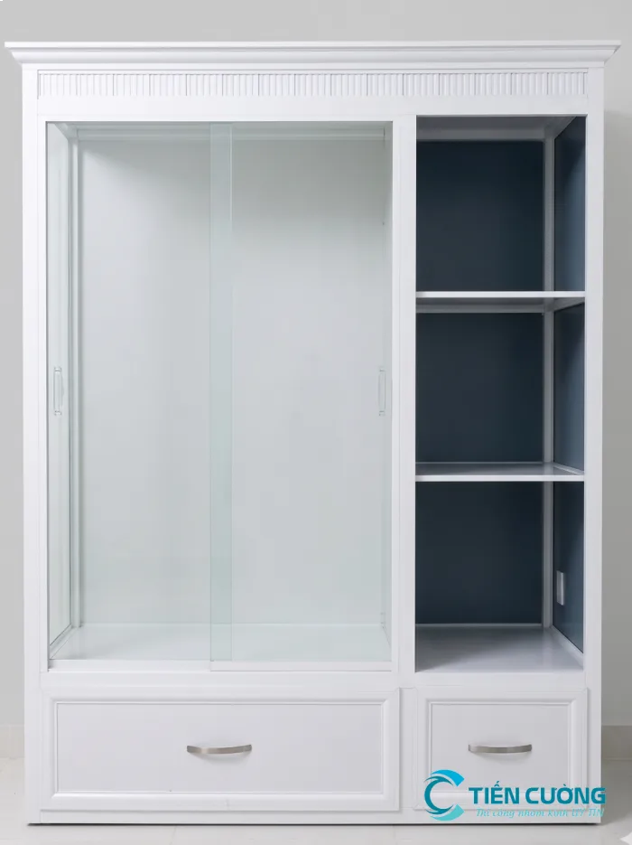 CácLoại Tủ Quần Áo Nhôm Kính Đẹp, Hiện Đại Và Bền Được Ưa Chuộng - hình ảnh thực tế Tủ quần áo nhôm kính cửa lùa tiết kiệm diện tích