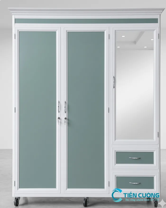 CácLoại Tủ Quần Áo Nhôm Kính Đẹp, Hiện Đại Và Bền Được Ưa Chuộng - hình ảnh thực tế Tủ quần áo nhôm kính cửa mở thiết kế hiện đại cho phòng ngủ
