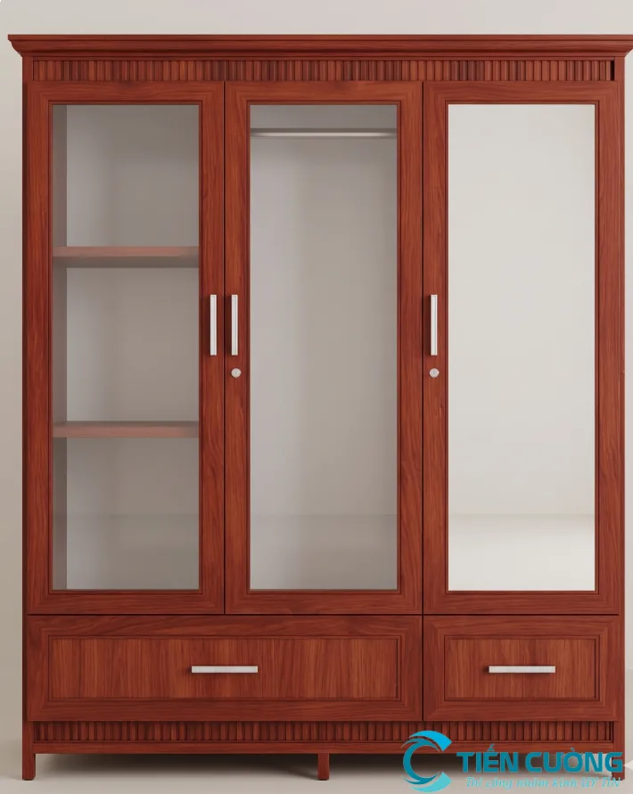 CácLoại Tủ Quần Áo Nhôm Kính Đẹp, Hiện Đại Và Bền Được Ưa Chuộng - hình ảnh thực tế Tủ quần áo nhôm kính giả gỗ đẹp
