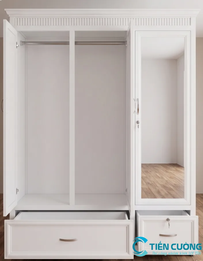 15+ Mẫu Tủ Quần Áo Nhôm Kính Đẹp Hiện Đại, Bền Đẹp Giá Tốt - hình ảnh thực tế Tủ quần áo nhôm kính màu trắng hiện đại