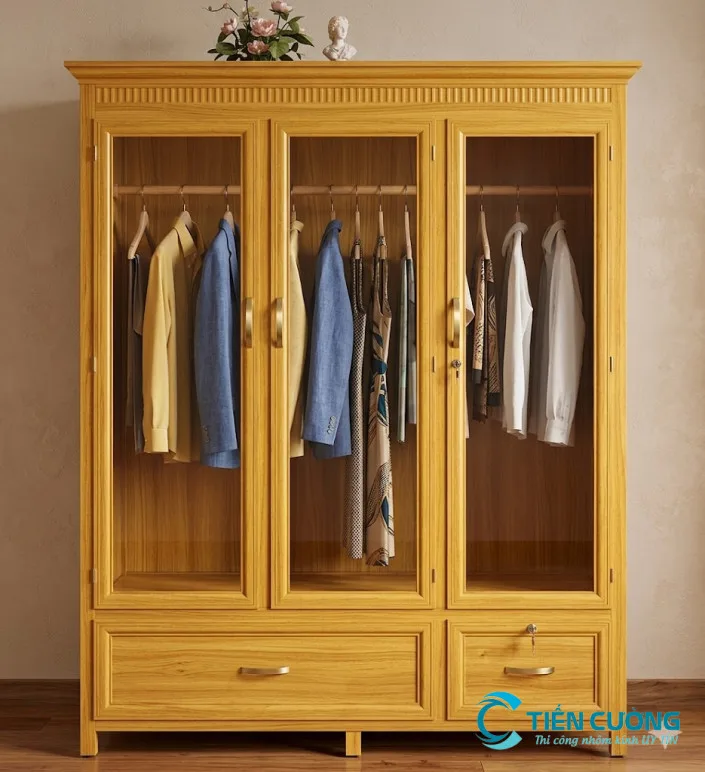 Tủ Quần Áo Nhôm Kính TPHCM– Giải Pháp Bền Đẹp Cho Mọi Không Gian - hình ảnh thực tế mẫu tủ quần áo nhôm kính vân gỗ đẹp chống ẩm mốc