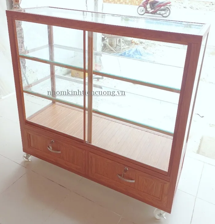 Hình thực tế: Tủ mỹ phẩm nhôm kính màu trắng có đèn Tủ mỹ phẩm nhôm kính màu trắng có đèn